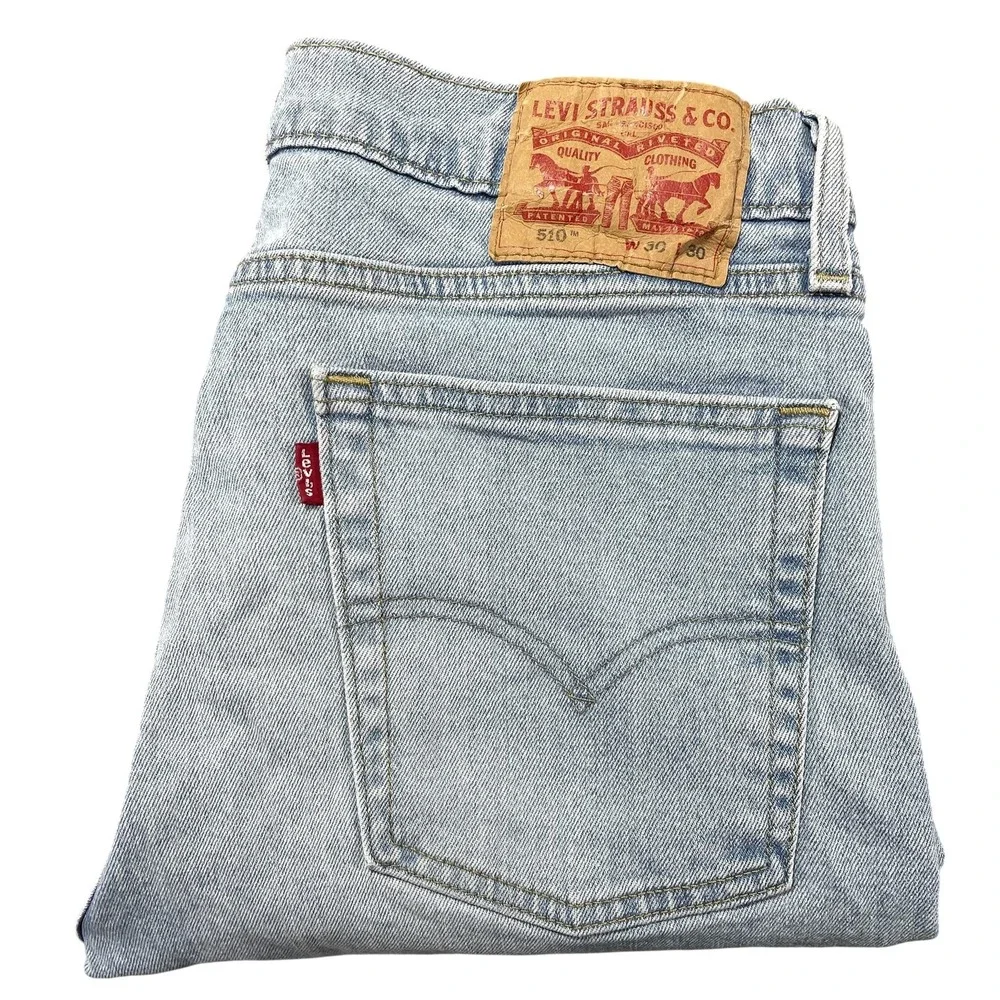 Levis 510 Jeans Mens 30x30 Blue Light Wash Slim Skinny Stretch Denim Pants